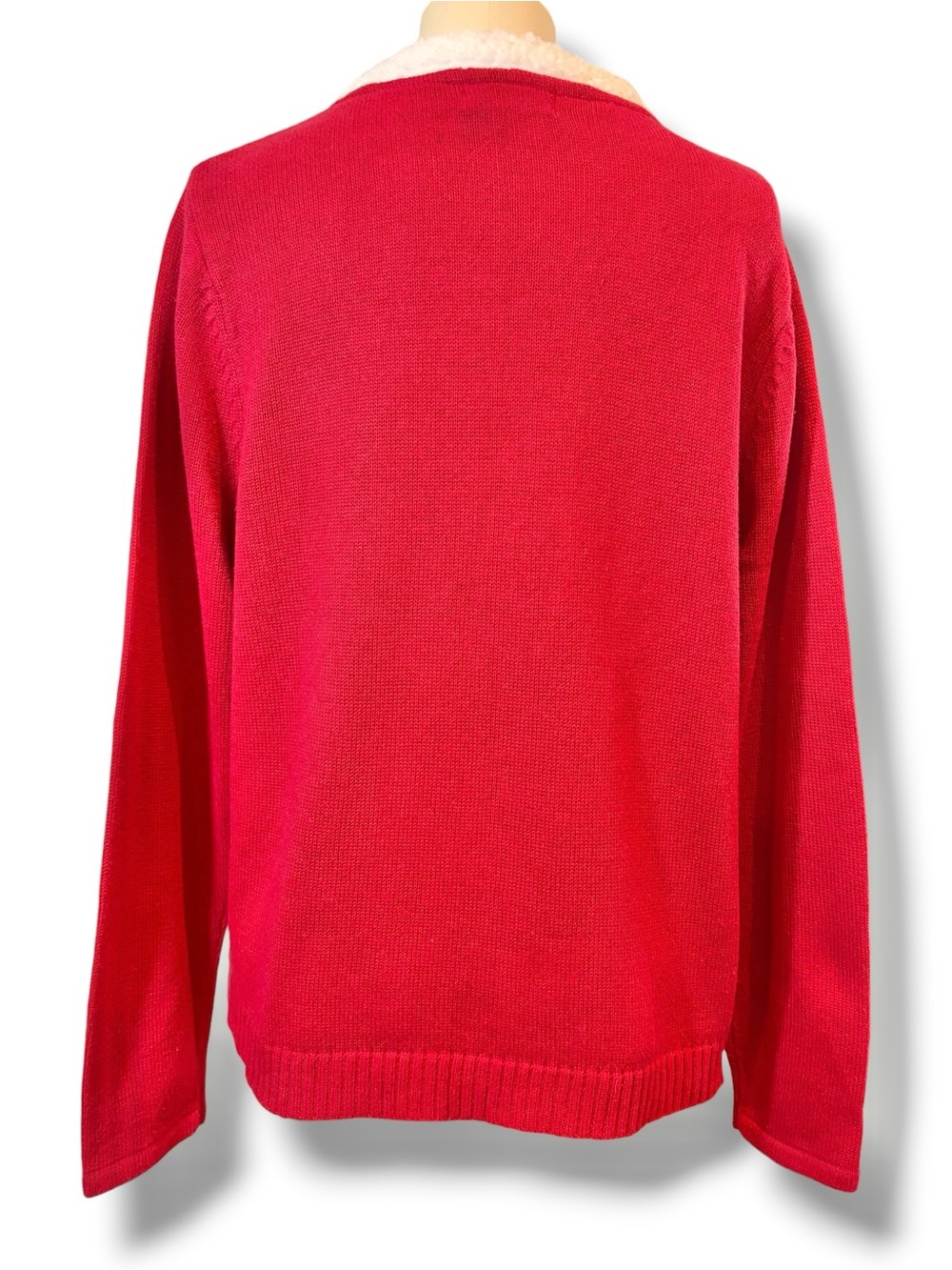 Ugly Christmas Sweater Classic Elements Red Zip Cardigan Snowmen Women’s Sz L - Picture 8 of 10